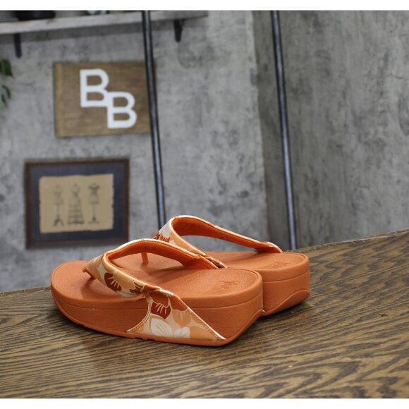 Fitflop Womens Lulu Flowerz Leather Toe-Post Sandals JE1-C36 Peach Orange 6M - Picture 2 of 12